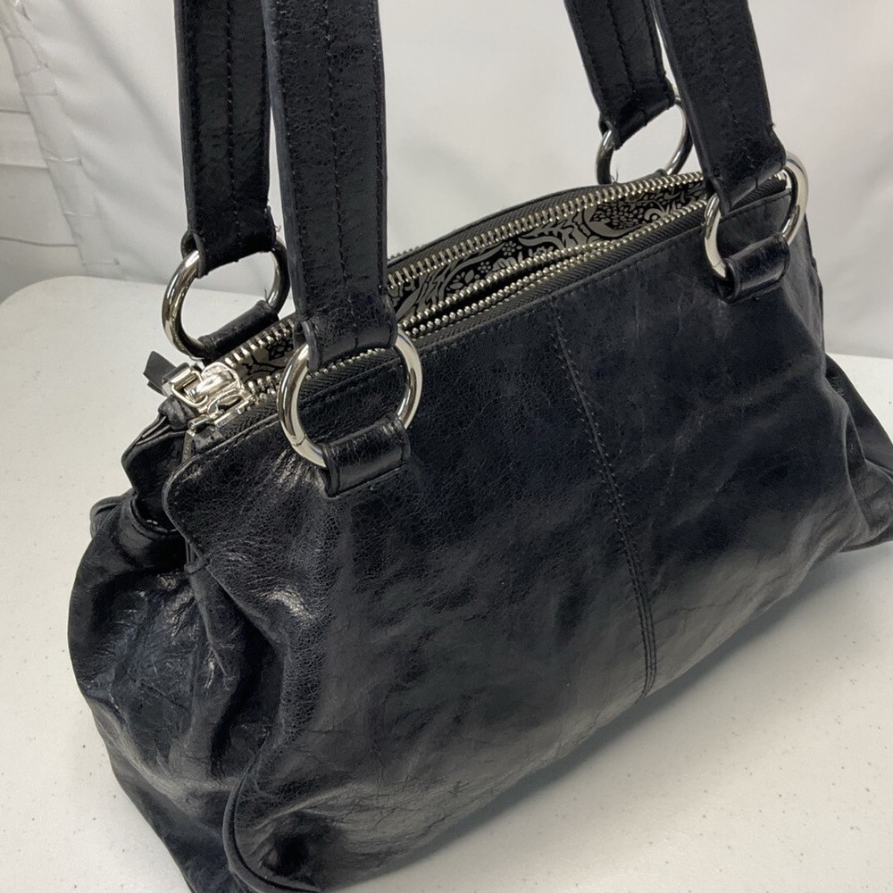 HOBO International Womens Black Polished Leather Shoulder Bag Satchel Purse - Picture 5 of 10